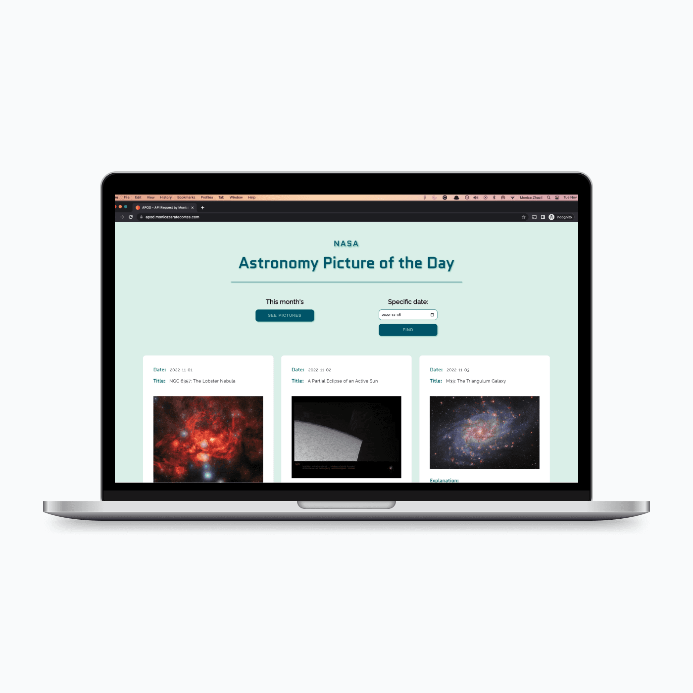 astronomy picture of the day mockup website