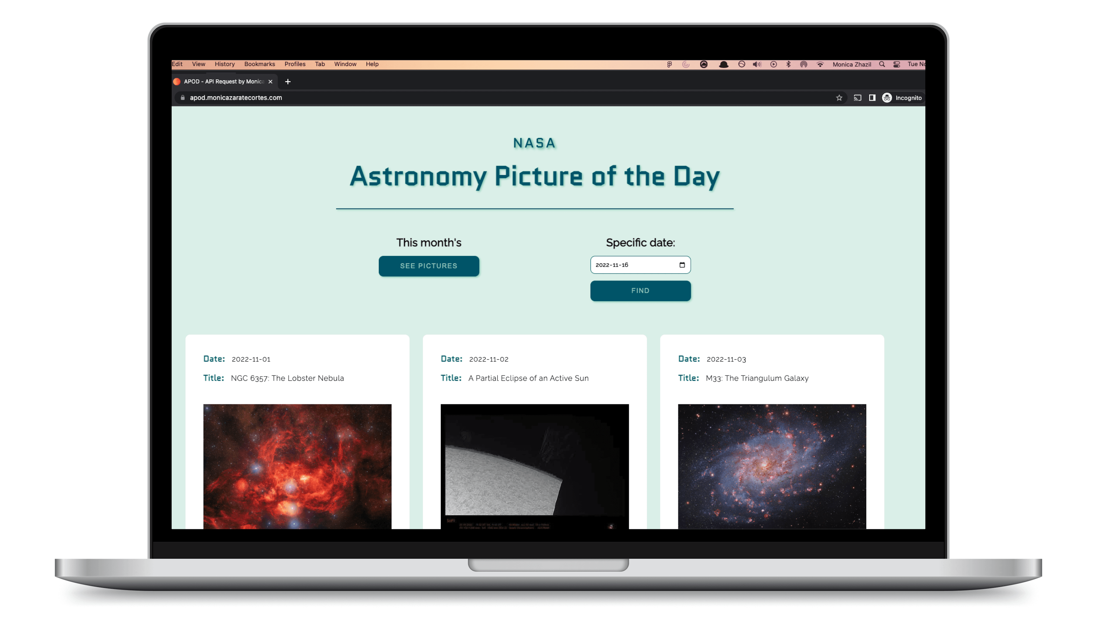 astronomy picture of the day mockup website