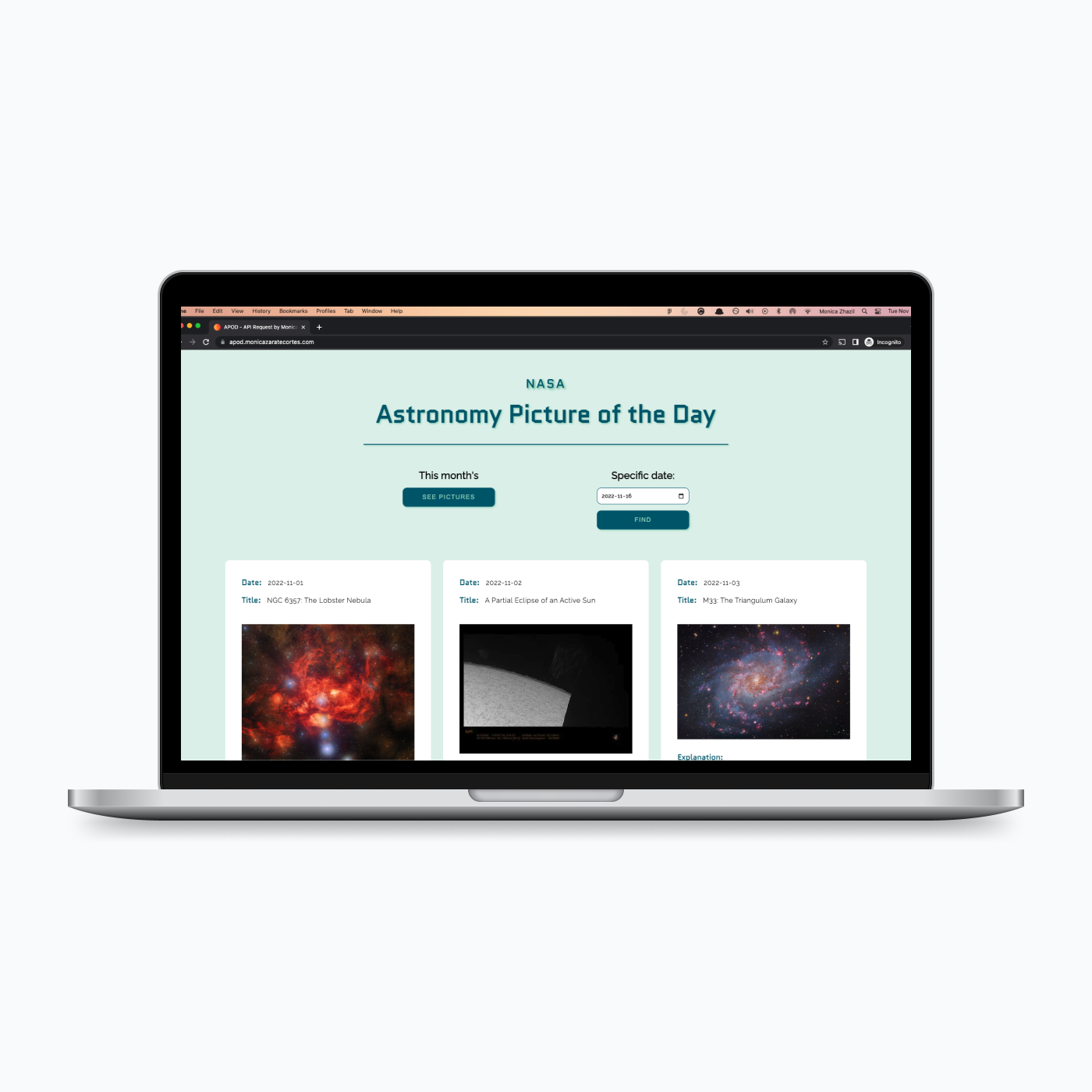 astronomy picture of the day mockup website